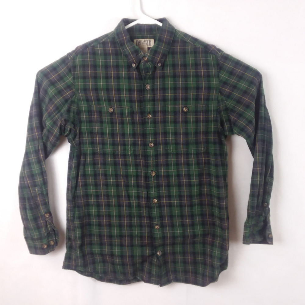 Duluth Plaid Button Down Shirt Large Tall Greens